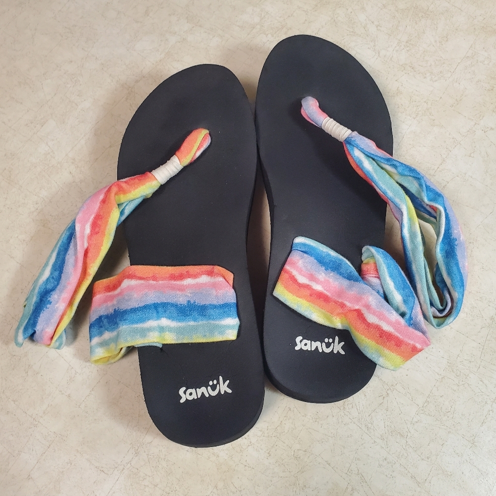 Sanuk Sling Platform Sandal Rainbow Size 9 NEW Tie Dye - Picture 6 of 12